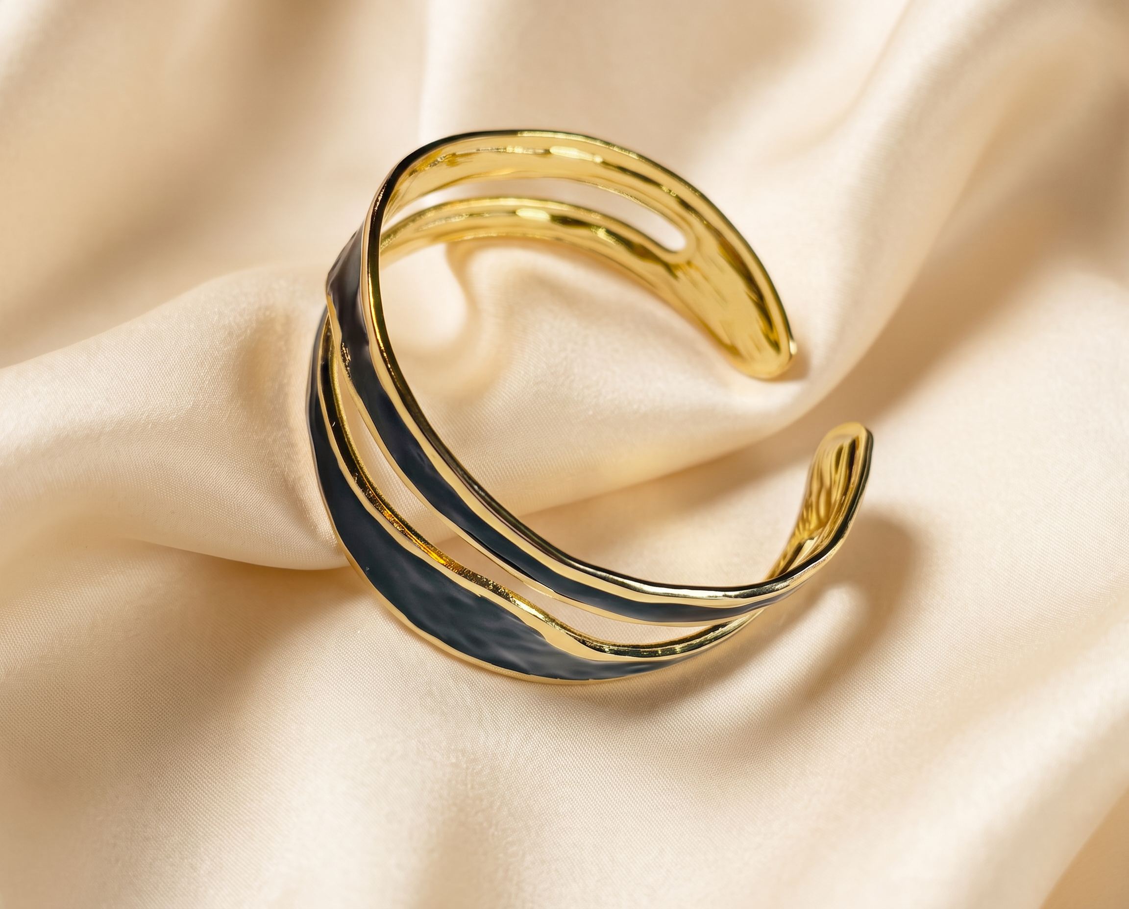 Chunky Gold and Black Statement Bangle Cuff Bracelet for Women