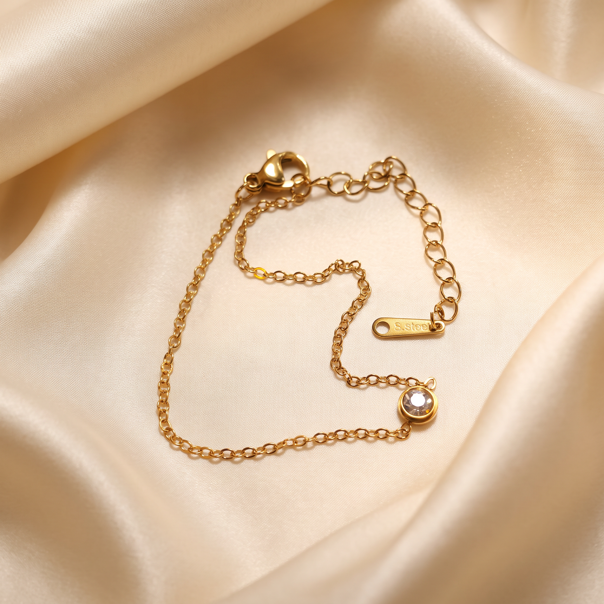 Dainty 18K Gold Plated Chain Bracelet for Women, Minimalist Single Stone