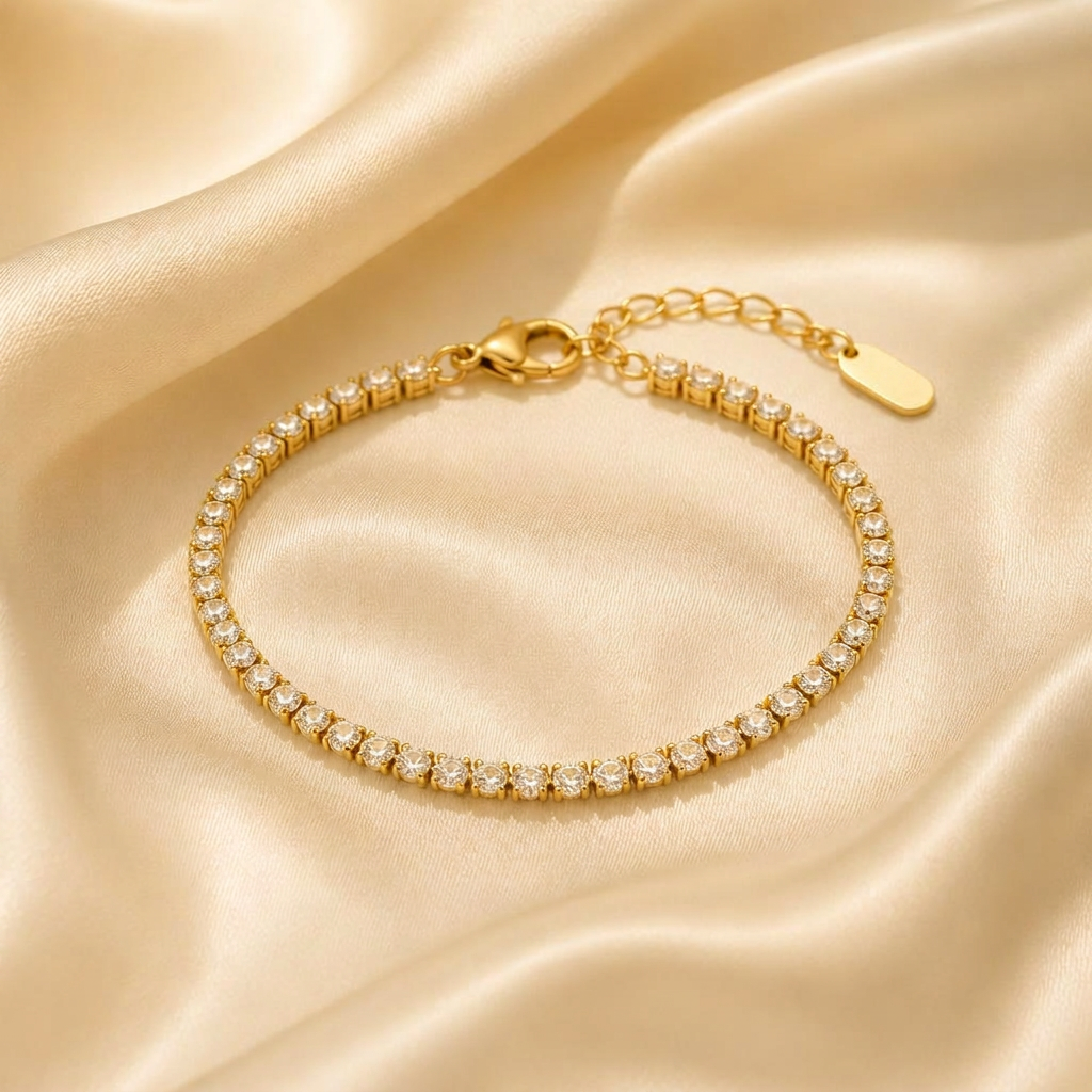 Gold Tennis Bracelet for Women, 18K Gold Plated Cubic Zirconia